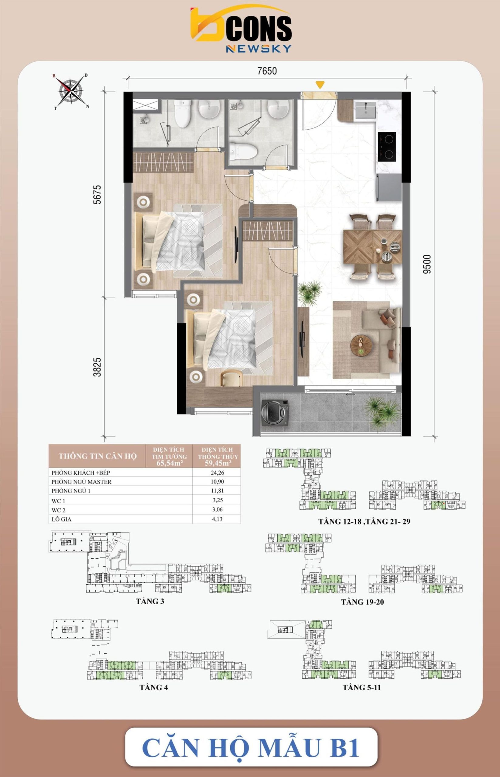 Mặt bằng & thiết kế Bcons Newsky