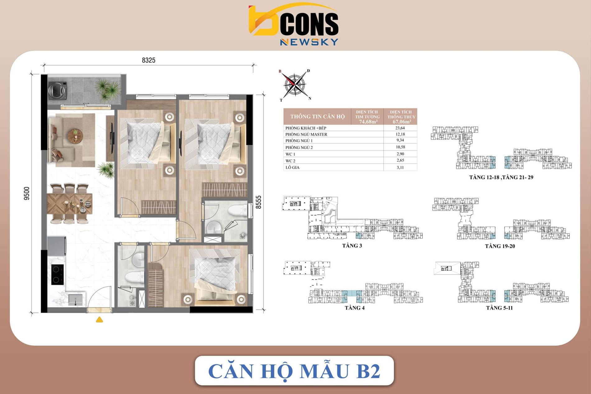 Mặt bằng & thiết kế Bcons Newsky