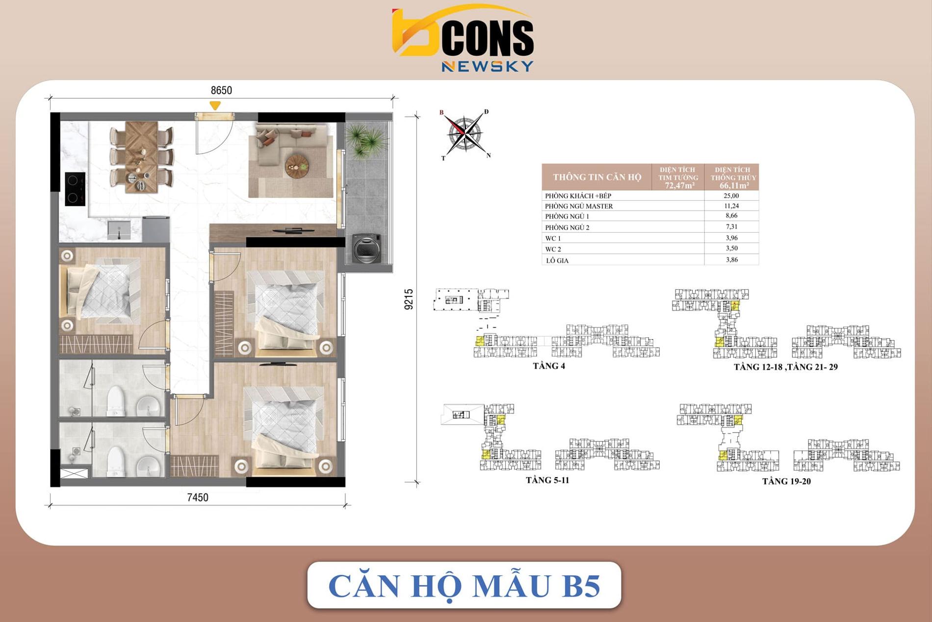 Mặt bằng & thiết kế Bcons Newsky