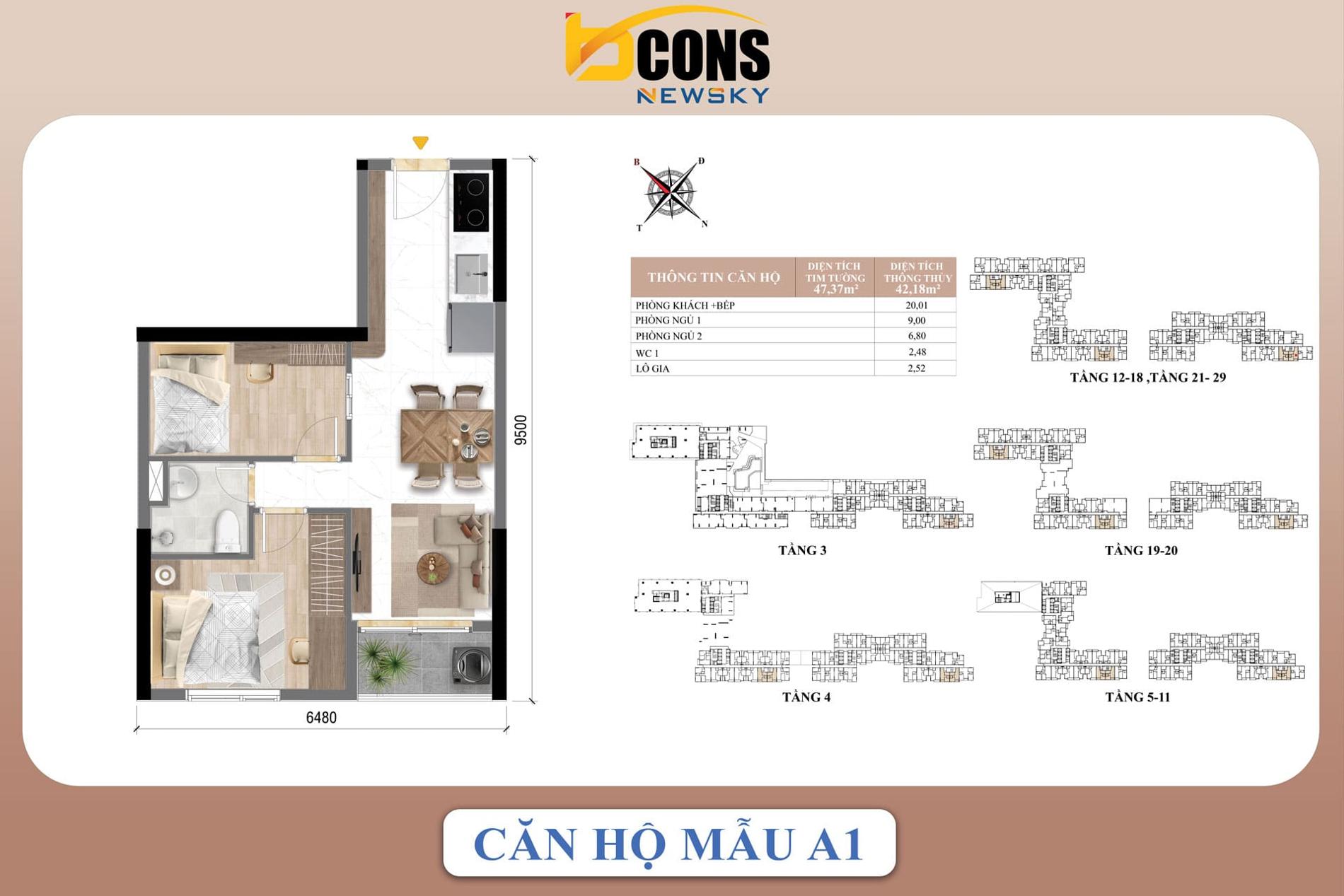 Mặt bằng & thiết kế Bcons Newsky